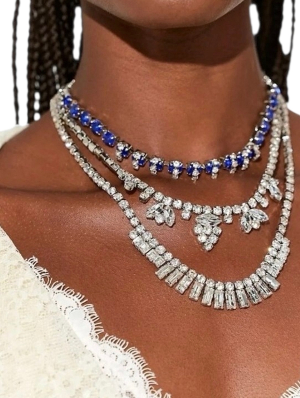 Free People Cass Layered Necklace Blue Crystal Silver Rhinestone Y2K NWT